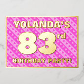 83e verjaardag — vuurroze harten en strips folie uitnodiging (Voorkant)