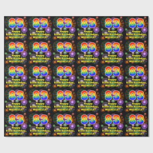 83e verjaardag: vuurwerk, regenboogblik # "83" cadeaupapier (Vlak)