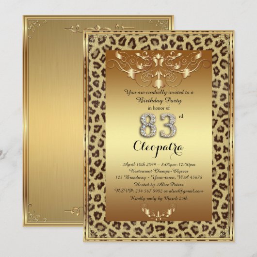 83e, Verjaardagsfeest 83e, Royal Cheetah goud plus Kaart (Voorkant / Achterkant)