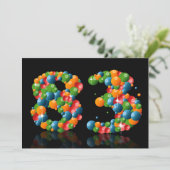 83e verjaardagsfeest, met bubbels en ballen kaart (Staand voorkant)