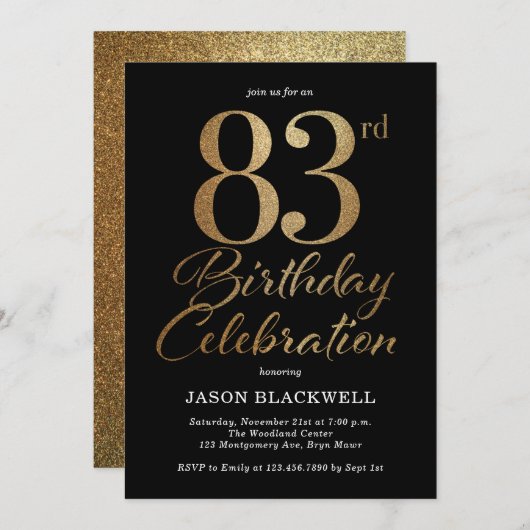 83e verjaardagsfeestje Zwart & Goud Kaart (Voorkant / Achterkant)