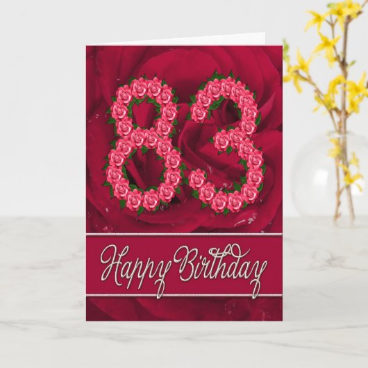 83e verjaardagskaart met rozen en bladeren kaart (Gele Bloem)