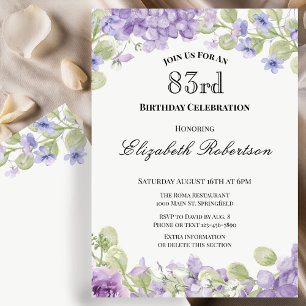 83e verjaardagsuitnodiging Elegante paarse bloemen Kaart