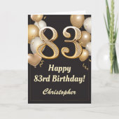 83rd Birthday Black en Gold Balloons Confetti Kaart (Voorkant)