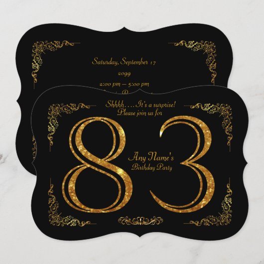 83rd, Birthday party 83rd, geweldige Gatsby, zwart Kaart (Voorkant / Achterkant)