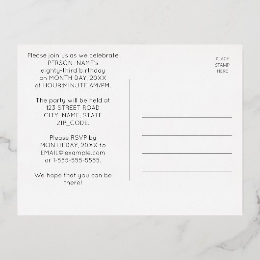 83rd Birthday Party ~ Art Deco Style "83" + naam Folie Uitnodiging Briefkaart (Achterkant)