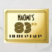 83rd Birthday Party ~ Art Deco Style "83" + naam Folie Uitnodiging Briefkaart (Voorkant)