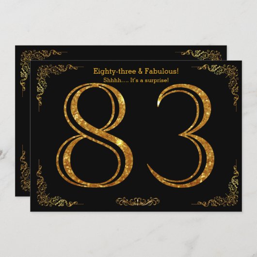 83rd Birthday party, Gatsby styl, zwarte goudglitt Kaart (Voorkant / Achterkant)
