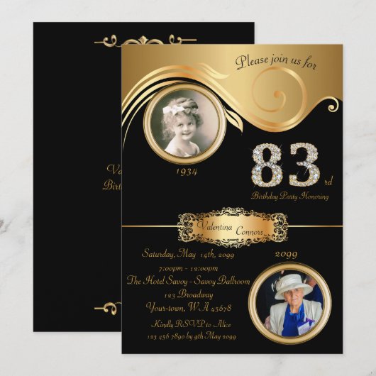 83rd, Birthday Woman 83rd, elegant art deco, zwart Kaart (Voorkant / Achterkant)