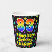 83ste verjaardag: Fun Stars Pattern en Rainbow 83 Papieren Bekers (Voorkant)