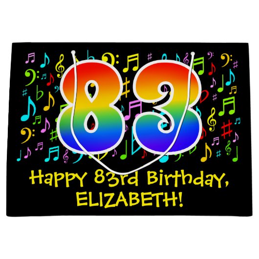 83ste verjaardag - Kleurrijke muzieksymbolen, Rain Groot Cadeauzakje (Voorkant)