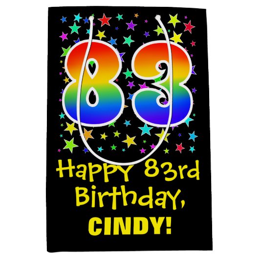 83ste verjaardag: Kleurrijke Sterren Patroon & Reg Medium Cadeauzakje (Voorkant)