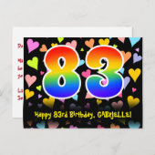 83ste verjaardag: Leuk harten patroon, Regenboog 8 Briefkaart (Voorkant / Achterkant)