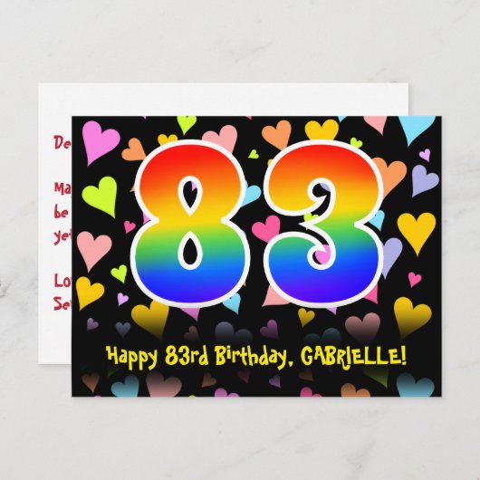83ste verjaardag: Leuk harten patroon, Regenboog 8 Briefkaart (Voorkant / Achterkant)