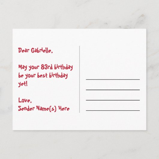 83ste verjaardag: Leuk harten patroon, Regenboog 8 Briefkaart (Achterkant)