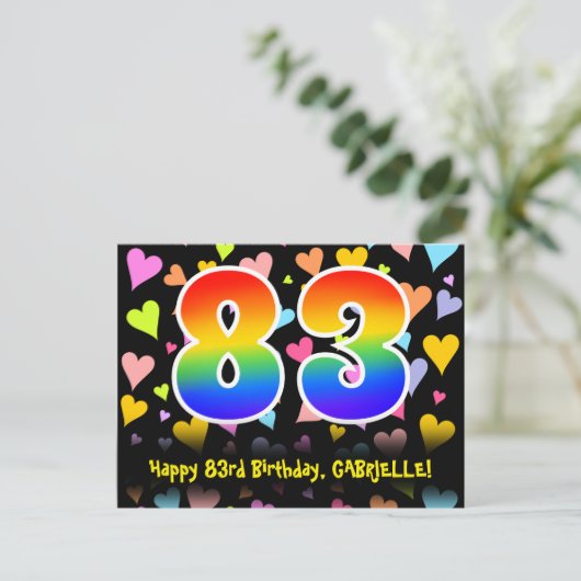 83ste verjaardag: Leuk harten patroon, Regenboog 8 Briefkaart (Staand voorkant)