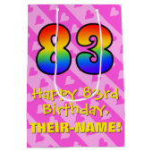 83ste verjaardag: Leuke roze harten strepen; Regen Medium Cadeauzakje (Achterkant)