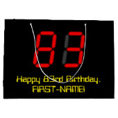 83ste verjaardag: Rode digitale klok stijl "83" +  Groot Cadeauzakje (Achterkant)