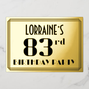 83ste verjaardagsfeest: Art Deco-look “83” en naam Folie Uitnodiging