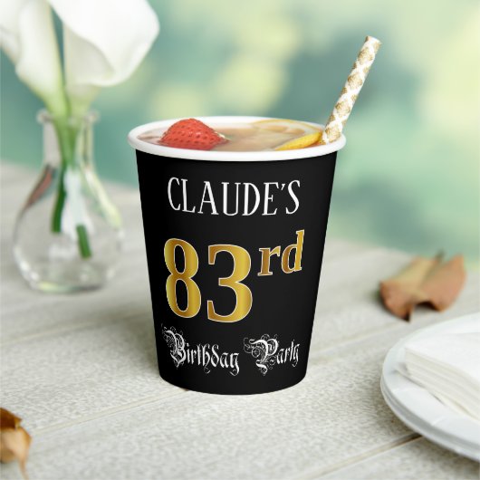 83ste verjaardagsfeest — Fancy Script, namaak goud Papieren Bekers (Insitu)