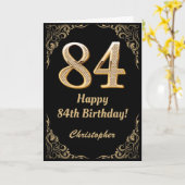 84e Birthday Black en Gold Glitter Lijst Kaart (Gele Bloem)