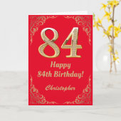 84e Birthday Red en Gold Glitter Lijst Kaart (Gele Bloem)