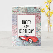 84e Birthday Retro Corvette op Kaart (Gele Bloem)