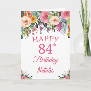 84e Birthday Waterverf Floral Flowers Pink Card Kaart