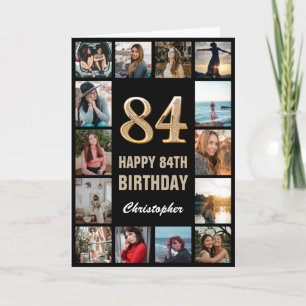 84e Happy Birthday Black en Gold Photo Collage Kaart