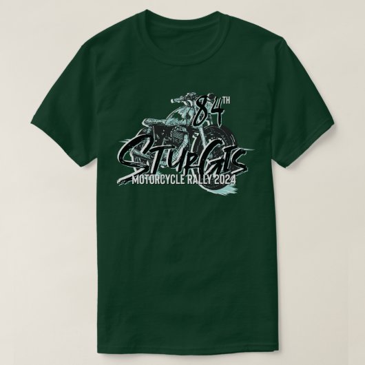 84e Sturgis Motorfiets rally blauwgroen en grijs 2 T-shirt (Design voorkant)