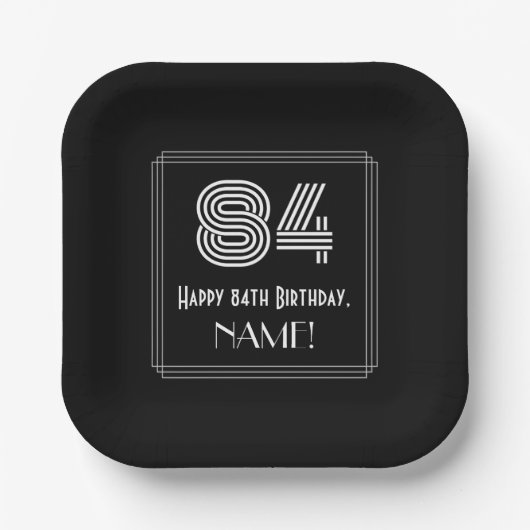 84e verjaardag — Art Deco Geïnspireerde look "84"  Papieren Bordje (Voorkant)