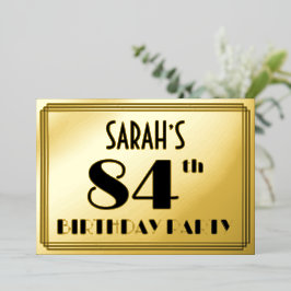 84e verjaardag — Art Deco look "84" + Naam Folie Uitnodiging