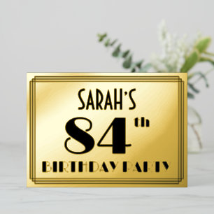 84e verjaardag — Art Deco look "84" + Naam Folie Uitnodiging
