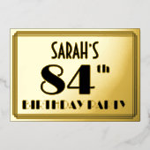 84e verjaardag — Art Deco look "84" + Naam Folie Uitnodiging (Voorkant)