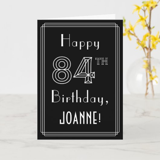 84e verjaardag: Art Deco Style # 84 & aangepaste n Kaart (Gele Bloem)