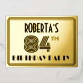 84e verjaardag — Art Deco Style "84" en naam Folie Uitnodiging (Voorkant)