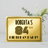 84e verjaardag — Art Deco Style "84" en naam Folie Uitnodiging (Staand Voorkant)