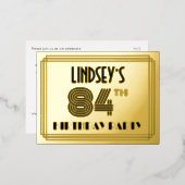 84e verjaardag: Art Deco Style "84" + Naam Folie Uitnodiging Briefkaart (Voorkant / Achterkant)