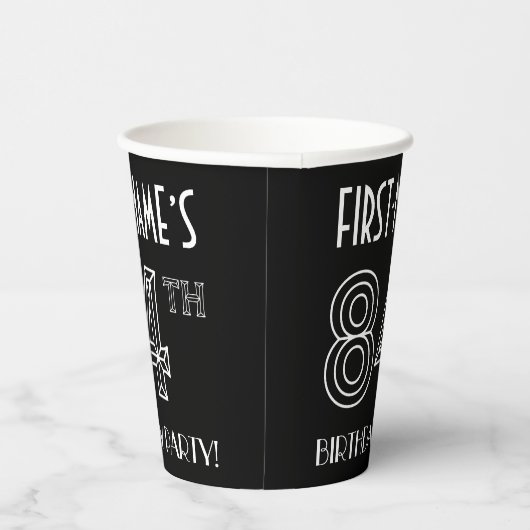 84e verjaardag: Art Deco Style + aangepaste naam Papieren Bekers (Rechts)
