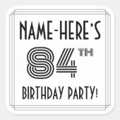 84e verjaardag: Art Deco Style + aangepaste naam Vierkante Sticker (Voorkant)