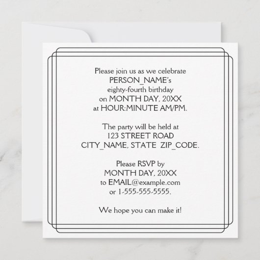 84e verjaardag: Art Deco Style met aangepaste naam Kaart (Achterkant)