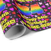 84e verjaardag: Beeldende harten Patroon, Regenboo Cadeaupapier (Rol Hoek)