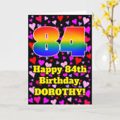 84e verjaardag: Beeldende harten Patroon, Regenboo Kaart (Gele Bloem)