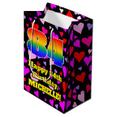 84e verjaardag: Beeldende harten Patroon, Regenboo Medium Cadeauzakje (Voorkant Gekanteld)