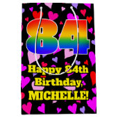 84e verjaardag: Beeldende harten Patroon, Regenboo Medium Cadeauzakje (Voorkant)