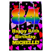 84e verjaardag: Beeldende harten Patroon, Regenboo Medium Cadeauzakje (Achterkant)