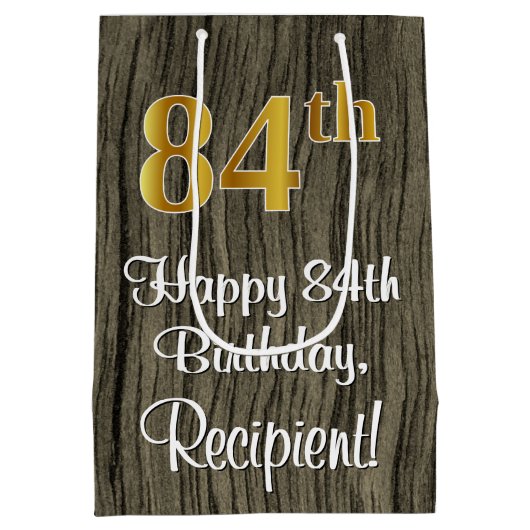 84e verjaardag: Elegant Faux Gold Look #, Faux Woo Medium Cadeauzakje (Achterkant)