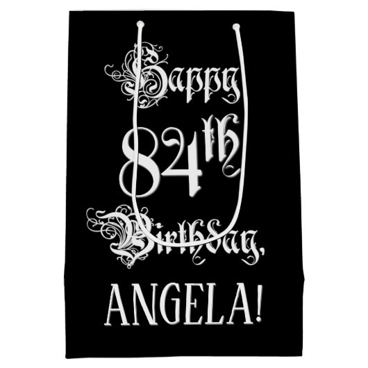 84e verjaardag: Fancy, elegant script + aangepaste Medium Cadeauzakje (Achterkant)