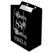84e verjaardag: Fancy, elegant script + aangepaste Medium Cadeauzakje (Achterkant Gekanteld)