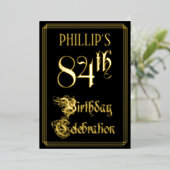 84e verjaardag — Fancy script en aangepaste naam Folie Uitnodiging (Staand Voorkant)